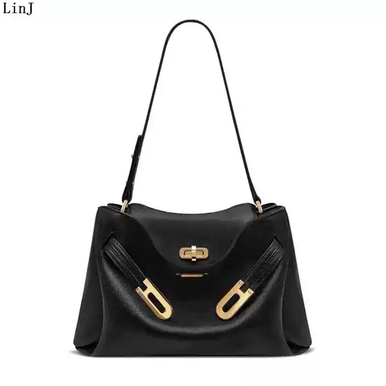 Linj European and American Style 2026 Women's Y2K Lock Buckle Handbag Kelly Bag Light Luxury Large Capacity Commuter Crossbody Shoulder Bag