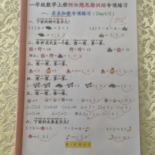 小学一年级数学上册拔高附加题思维训练专项练习册21页A4纸彩印