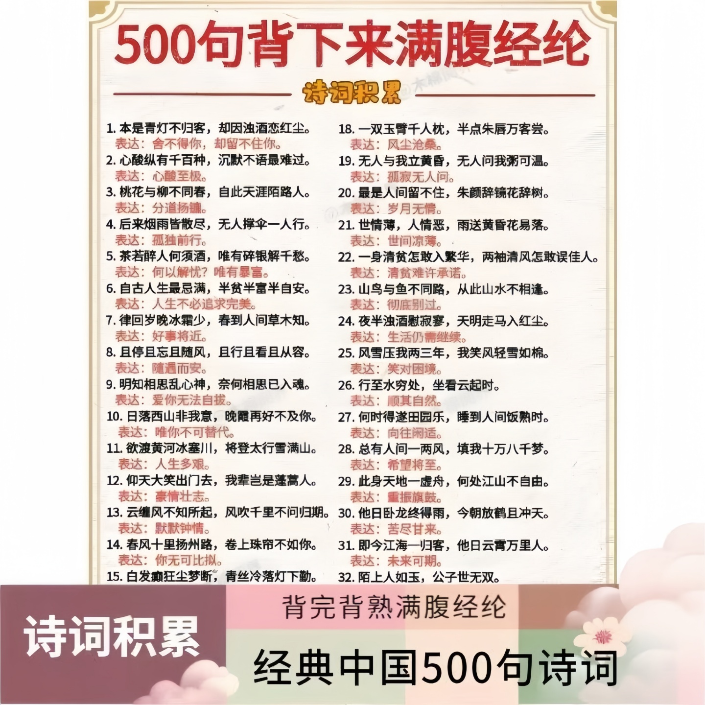 积累诗词500句背下来满腹经纶古诗词经典诗词小学初中高中精编