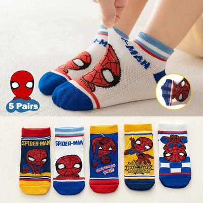 5 Pairs Children Socks Spiderman Anime Kids Boys Short Sock