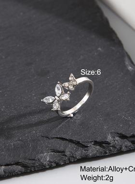 Butterfly ring opening rings镶钻蝴蝶戒指开 口可调节戒指关节