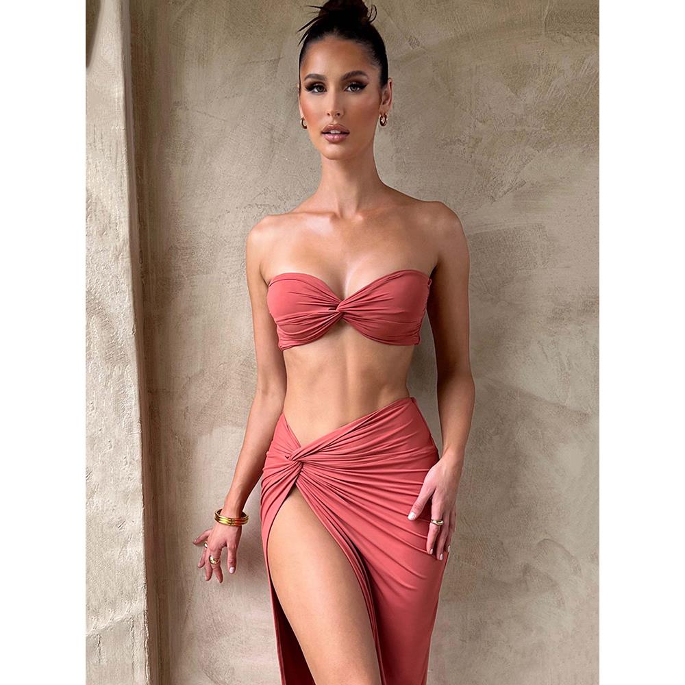 Mozision Elegant Strapless Sexy Two Piece Set Women Sleevele