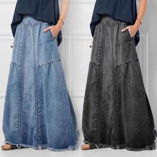 Plus-size loose denim skirt 大码女装宽松松紧腰韩版牛仔半身裙