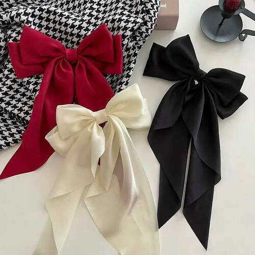 Elegant Solid Large Bow Ribbon Hair Clip For Women Girl Swee