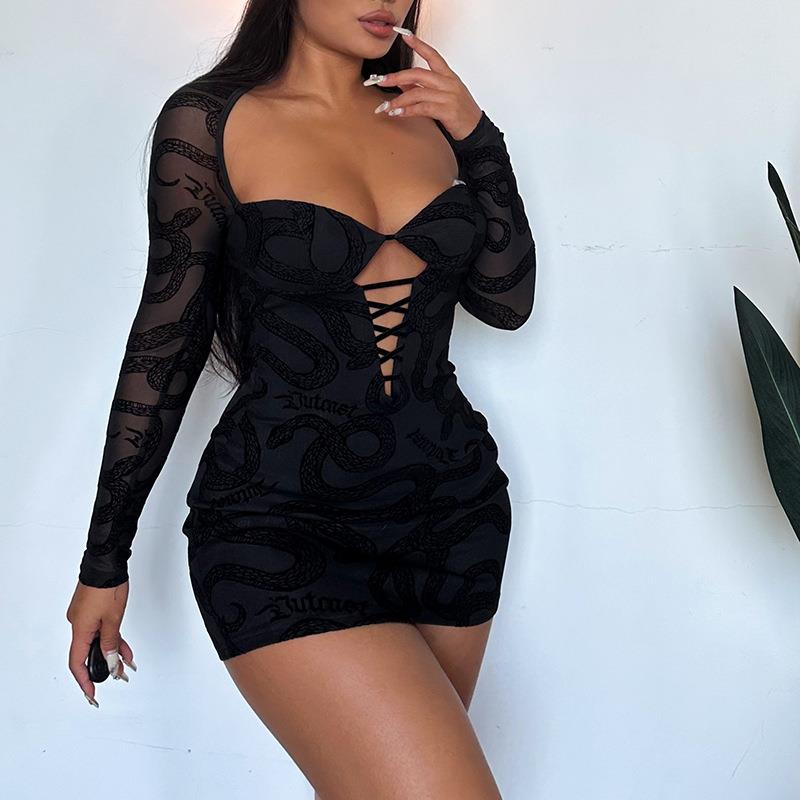 Sexy Dress Fashion Lace Wrap Hip Short Dress 连衣裙包臀短裙