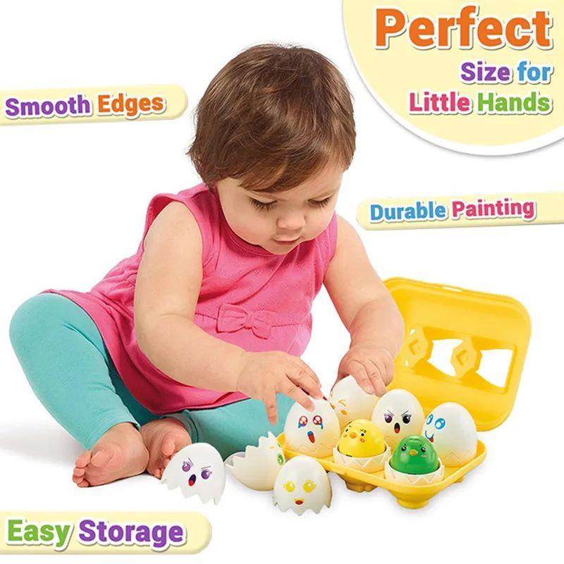 Montessori Kids Shape Matching Egg Toys Color Digital Dinosa