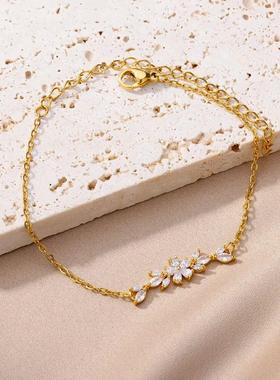 Elegant Zircon Flowers Bracelet For Women Girls Charm Gold C