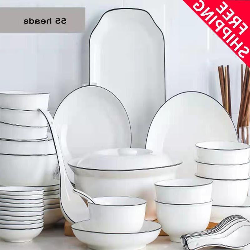 18pcs Set bowls plates ceramic tableware kitchen snack spoon