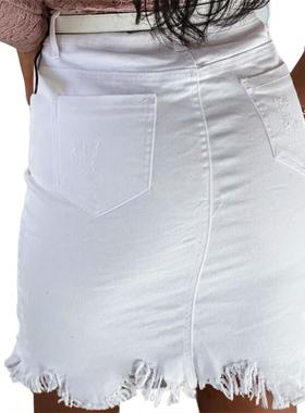 Single-Breasted Solid Slit Denim Skirt单排扣纯色开衩牛仔短裙