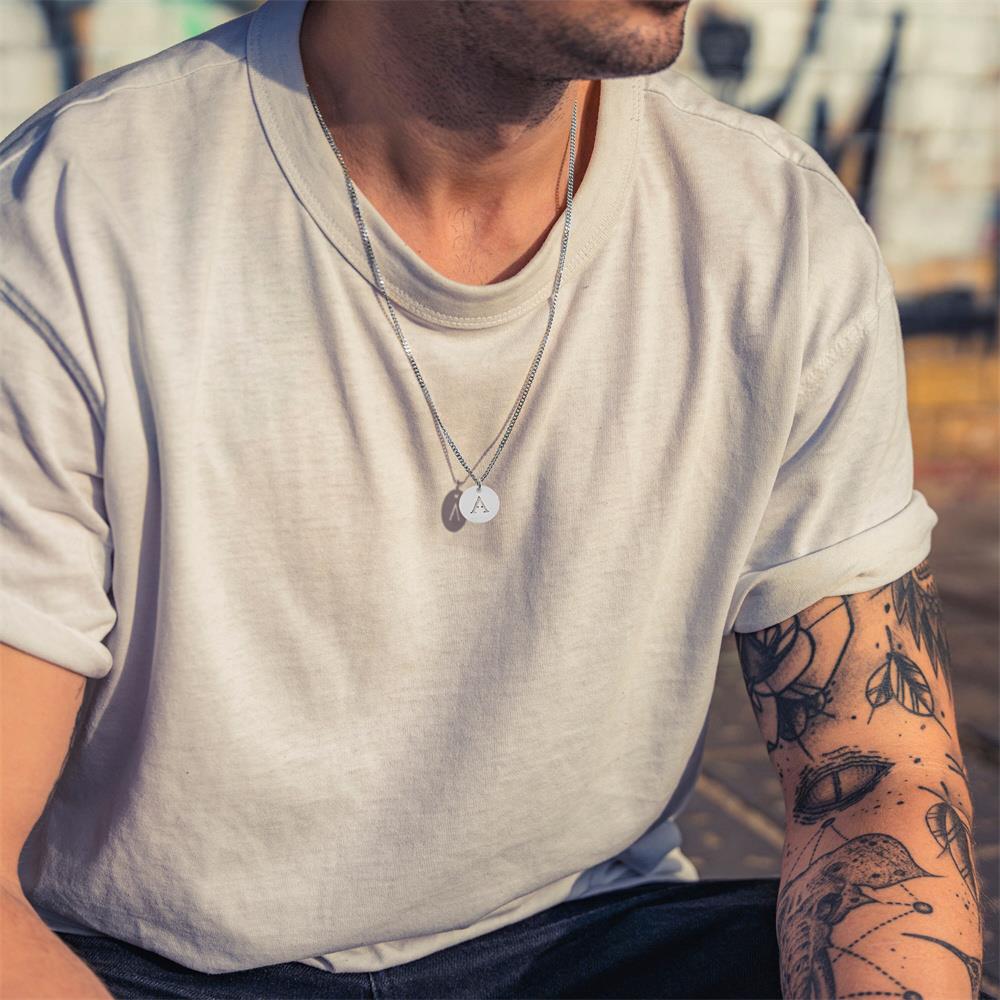 New Fashion Round A-Z Initial Letter Pendant Necklace Men