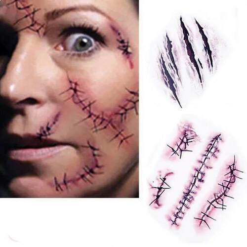 3Pcs/set Waterproof Tattoo Sticker Halloween Zombie Scar Tat