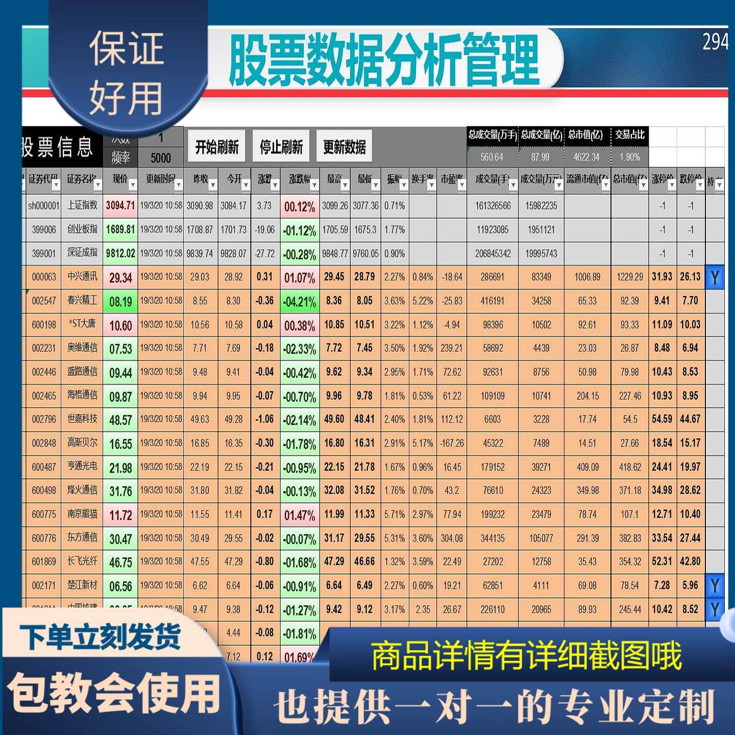 原创设计股票数据分析管理EXCEL表格WPS系统定制