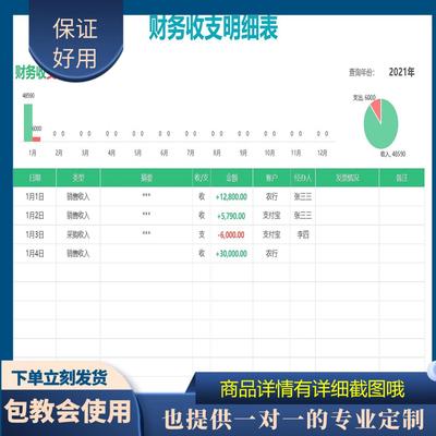 原创设计财务收支明细表EXCEL表格WPS定制