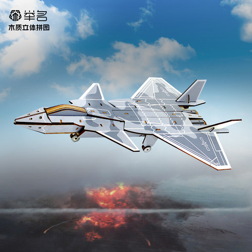 举名歼20战斗机模型木质拼图立体