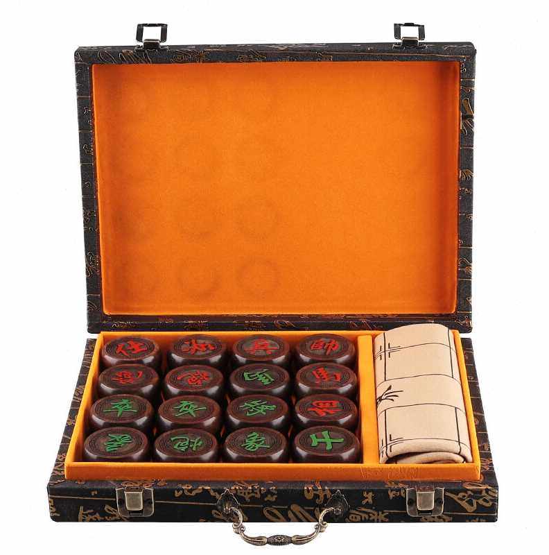 紫湖50号黑檀木中国象棋礼盒装中国象棋套装5分黑檀木棋子皮革棋