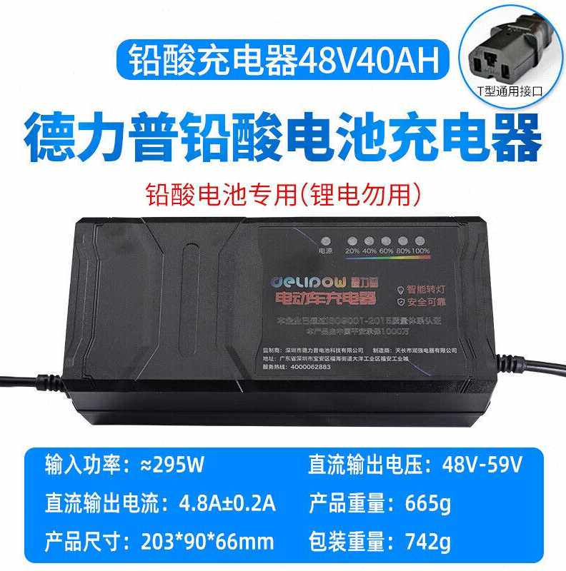 德力普(delipow)电动车充电器48v电瓶车充电器电动车铅酸电池快