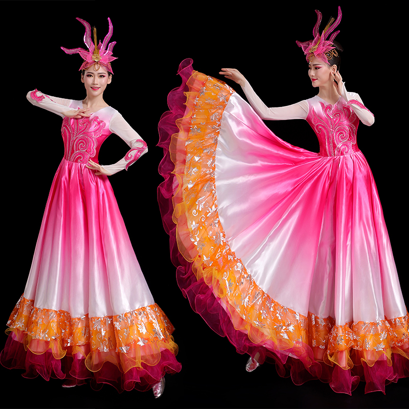 新款开场舞大摆裙演出服成人现代大气舞蹈长裙子舞台服渐变色装女