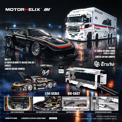预售 MOTORHELIX MH 1:64 LBWK UD货柜 马自达RX7 合金汽车模型
