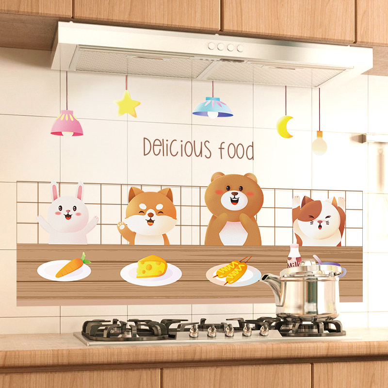 卡通动物厨房防油贴纸橱柜灶台用瓷砖墙壁纸墙纸自粘油烟机墙贴画