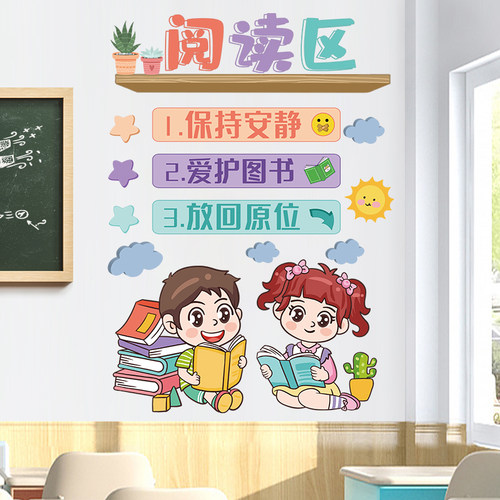 阅读区读书角装饰墙贴画幼儿园
