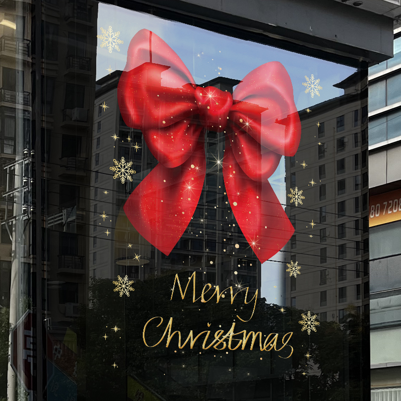 圣诞节装饰品静电贴店铺橱窗贴玻璃门贴纸创意高档蝴蝶结窗花贴画图片