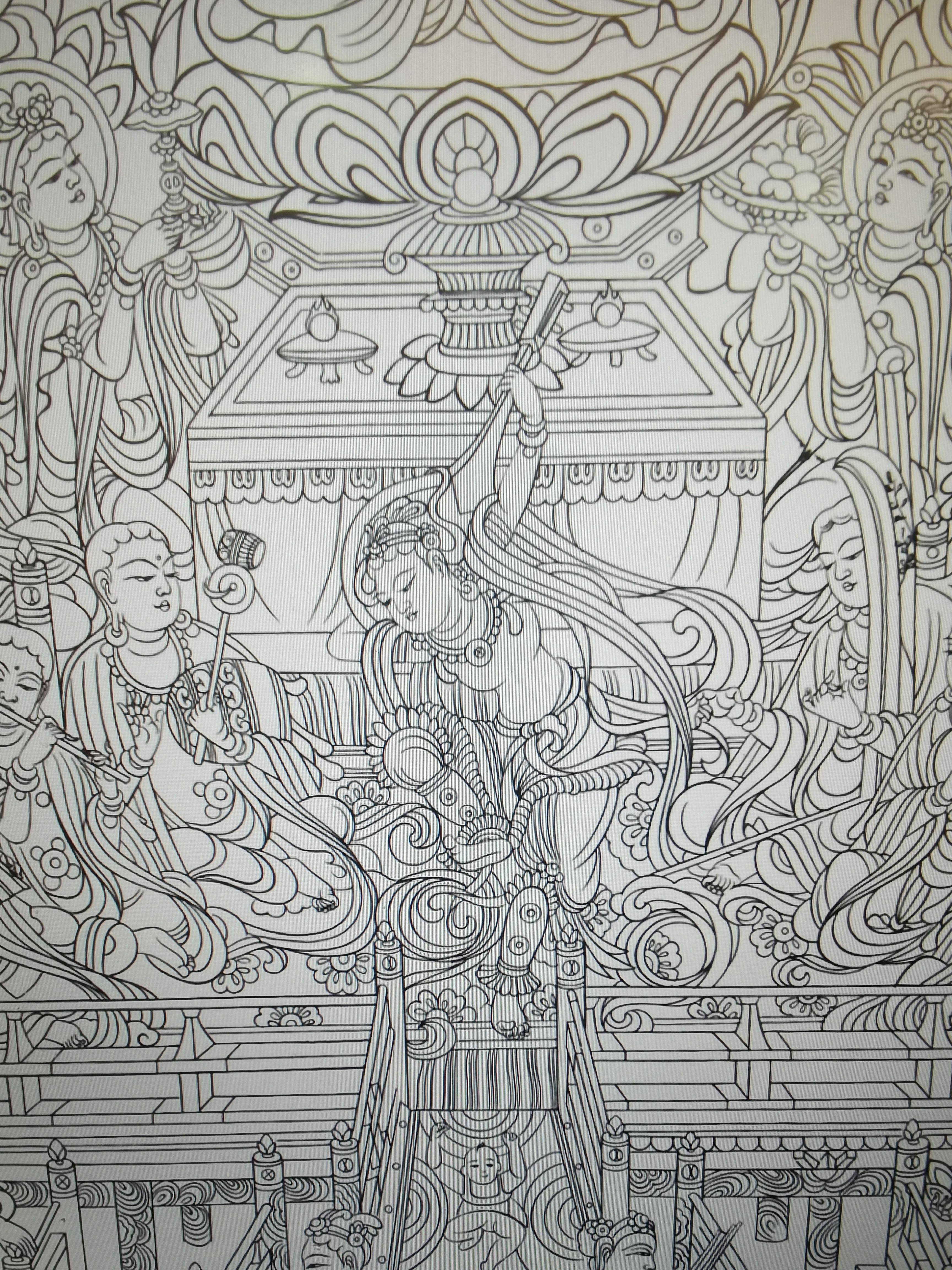 敦煌壁画临摹创作白描超高清电子设计素材/源文件
