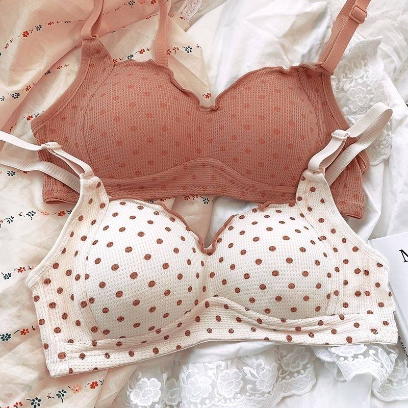 甜美透气少女风文胸聚拢小胸内衣胸罩无钢圈无痕一片式薄款套装