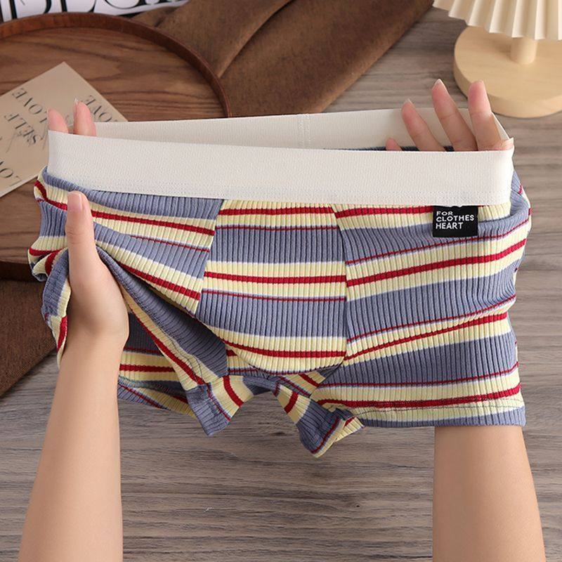 纯棉新款条纹男士内裤透气潮流个性男款运动平角裤舒适四角短裤头