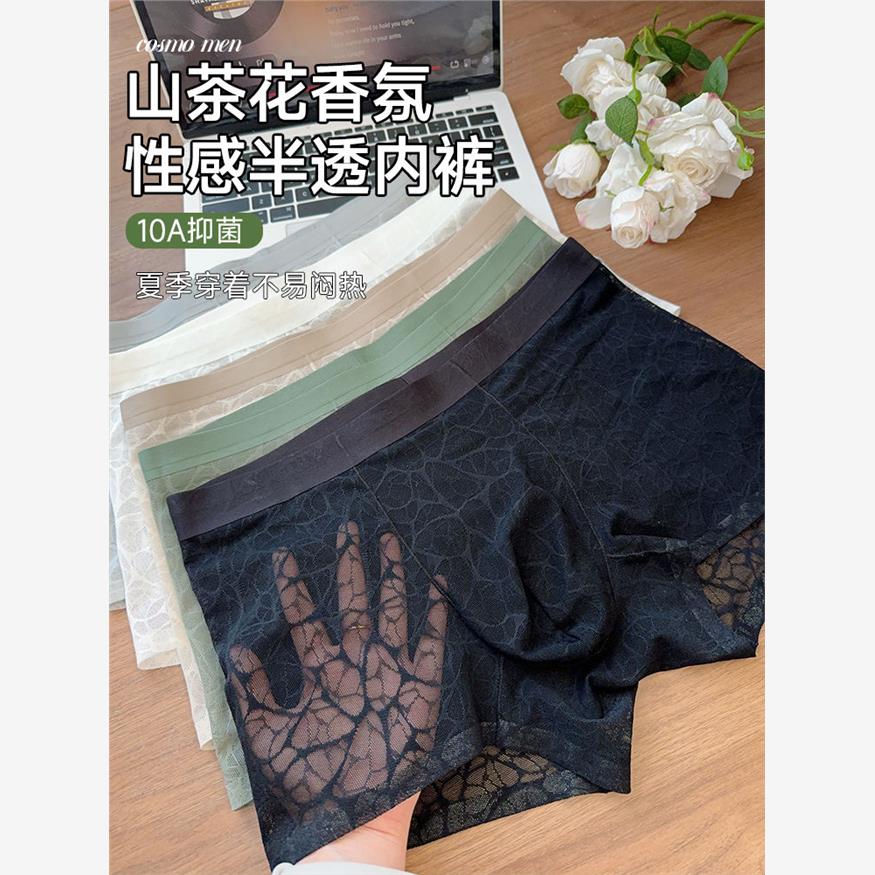 男士内裤透明性感透气网纱平角裤