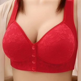 内衣聚拢防下垂定型无钢圈文胸 背心式 本命年大红色前扣式 妈妈薄款