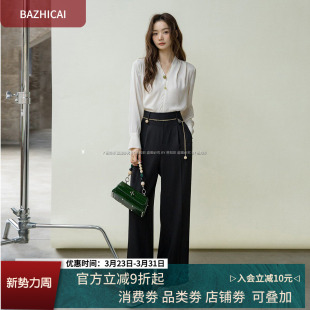 复古气质温柔韩系上衣8016 仿醋酸v领衬衫 流光白色垂感法式 设计款