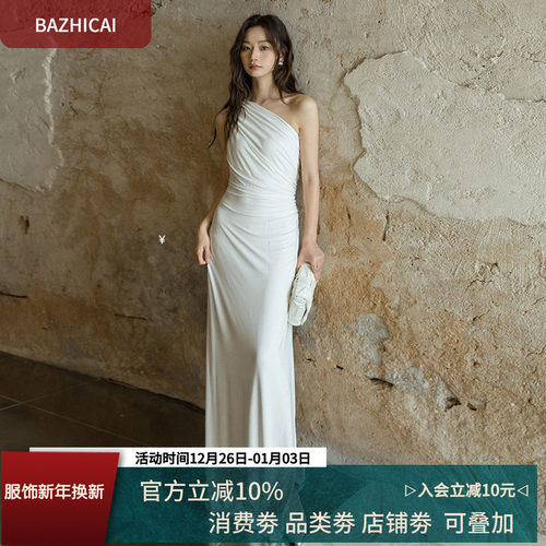 优雅时尚白色简约高级礼服连衣裙