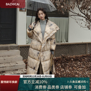 大翻领加厚羽绒服亮面90白鸭绒外套070 长款 设计师推荐 小众时尚