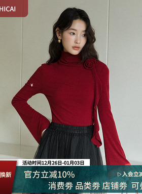气质美学针织衫丨加厚飘带秋冬针织衫上衣套头半高领衬衫女6992