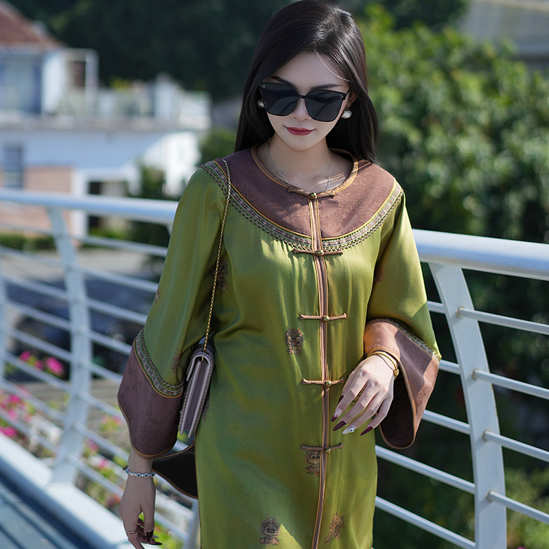 【青麟】中式复古100%桑蚕丝气质休闲圆领直襟国风香云纱女士上衣