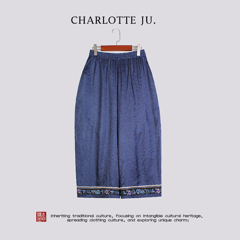 【瑞羽】复古新中式丝麻提花女士松紧腰裤子30%桑蚕丝 70%苎麻,女装/女士精品,汉服裤装,淘宝优惠券,粉丝福利购,淘宝优惠卷