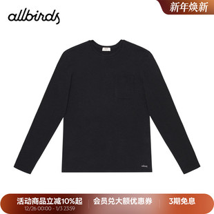 Allbirds运动T恤运动长袖 黑色上衣秋冬打底 休闲宽松透气吸汗男士