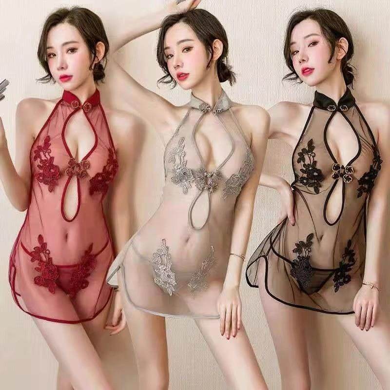 内衣系带旗袍诱惑学院风透明免脱激大码性感睡衣侣黑肚兜成人