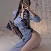 民国佳人改良版 宫廷 国风旗袍复古清纯纯欲网纱开叉盘扣女套装