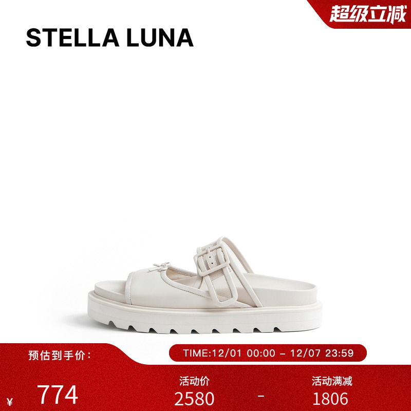 厚底百搭白色蝴蝶结装饰休闲凉拖