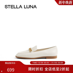 简约风乐福鞋 STELLA 春夏平底金属链饰方头法式 25SS新款 LUNA女鞋