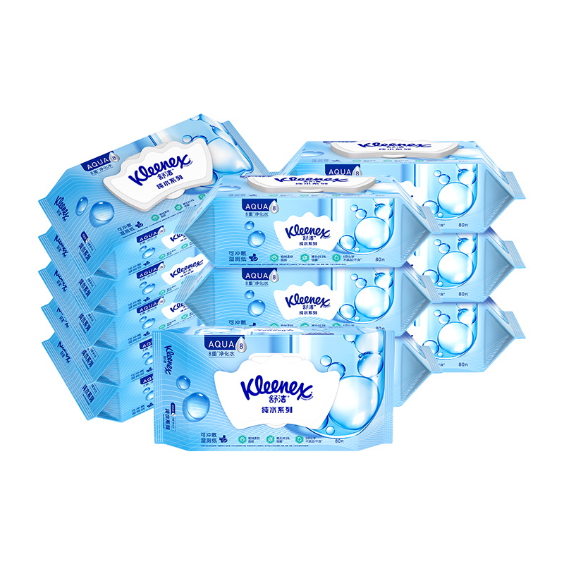 舒洁湿厕纸女性私处成人房事湿纸巾家庭装80抽12包湿巾纸替代抽纸