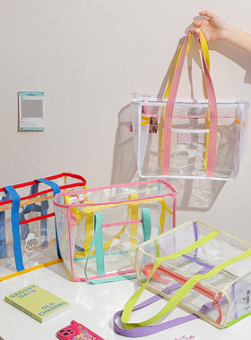 hisocute卡通大号透明手提包少女单肩包PVC果冻沙滩包洗澡手提袋