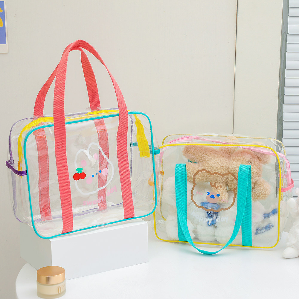 少女pvc透明大号手提包可爱小熊单肩果冻包学生大容量海边沙滩包
