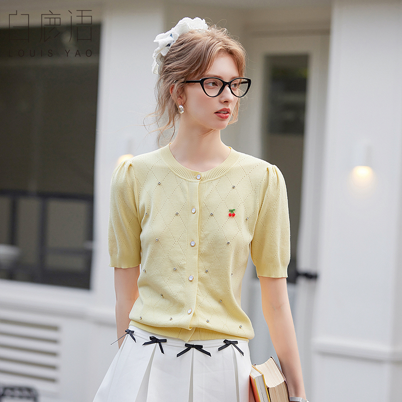 白鹿语莱赛尔菱形格开衫