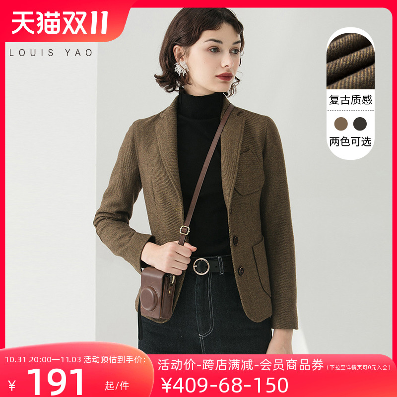 白鹿语翻领单排扣小西装秋冬款休闲通勤ol风简约修身毛呢短外套女
