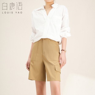 时尚 春秋款 休闲百搭中裤 女式 白鹿语工装 休闲裤 大口袋五分裤