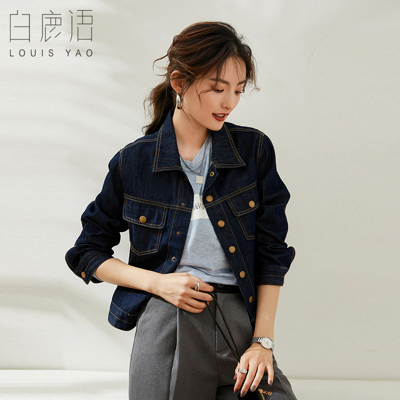 白鹿语复古洗水牛仔外套秋款休闲翻领学院风长袖牛仔夹克短外套女,女装/女士精品,短外套,淘宝优惠券,粉丝福利购,淘宝优惠卷