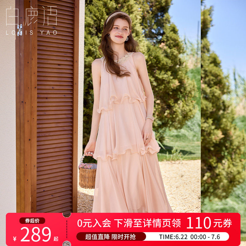 白鹿语法式度假风无袖连衣裙女