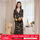 圆领泡泡袖 时尚 女连衣裙 印花裙25秋新款 白鹿语高级设计感收腰修身